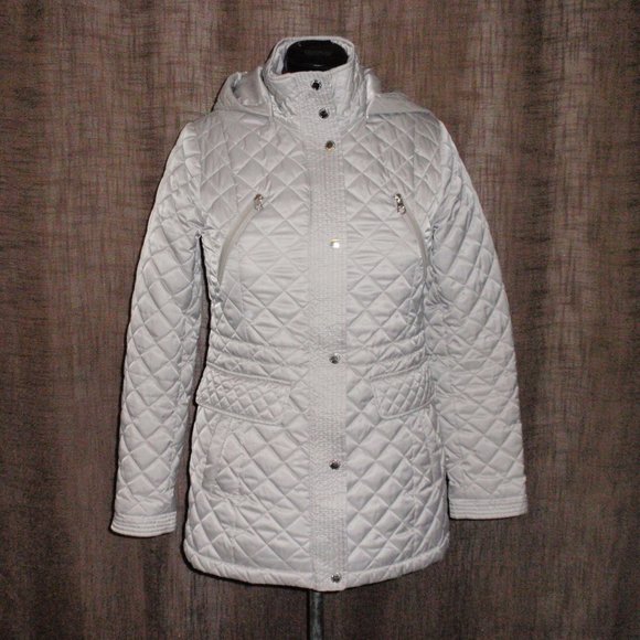Nautica Silver Gray Quilted Puffer Jacket Removable Hood Sz S - Picture 1 of 16